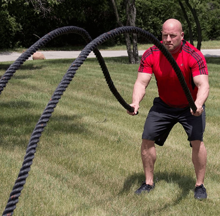Cuerda Combate Crosstraining 12M x 50MM negro y amarillo - Fitness Tech