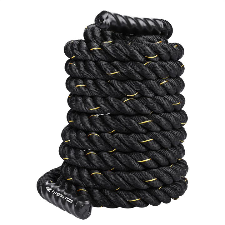 Cuerda Combate Crosstraining 12M x 50MM negro y amarillo - Fitness Tech
