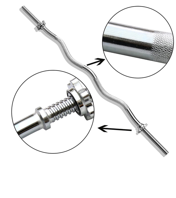 Barra Super Curl de 1.5m * 25mm / Con 2 seguros de tuerca - Fitness Tech